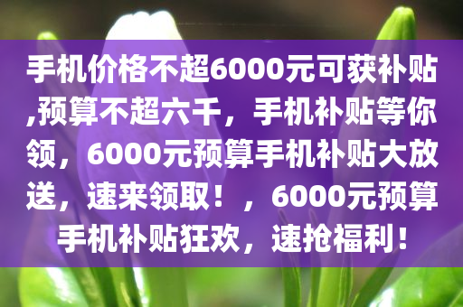 重磅利好来袭，购买6000元以上手机可享政府补贴，高达10%优惠！